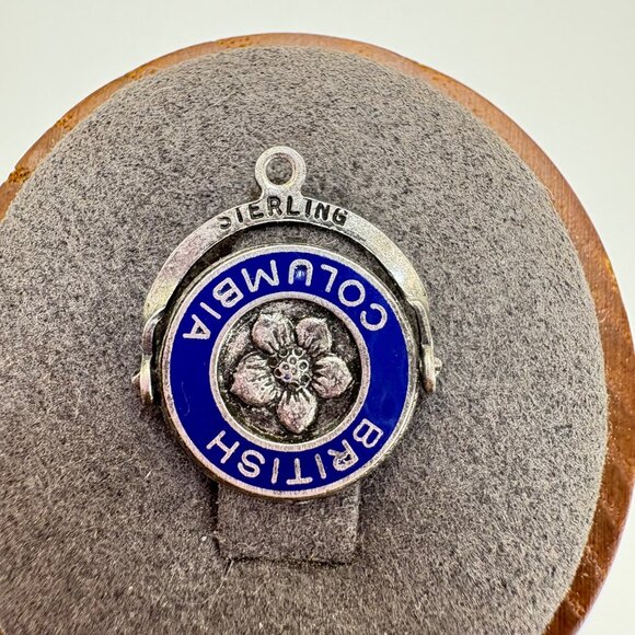 VTG Sterling Silver 925 British Columbia Enamel Flower Pendant Size 0.75" Length - Picture 3 of 9